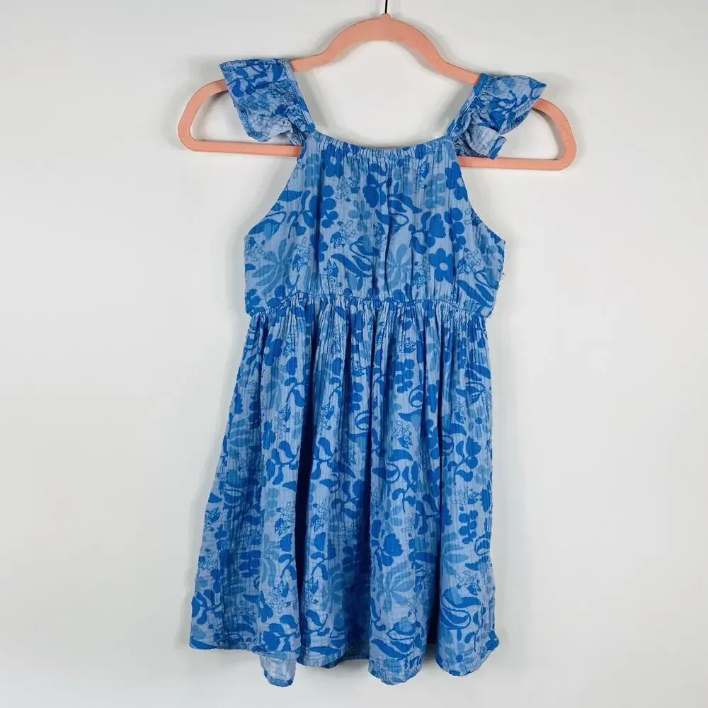 Bluey Dress Large 10 12 Blue Cotton Gauze Flutter Sleeve